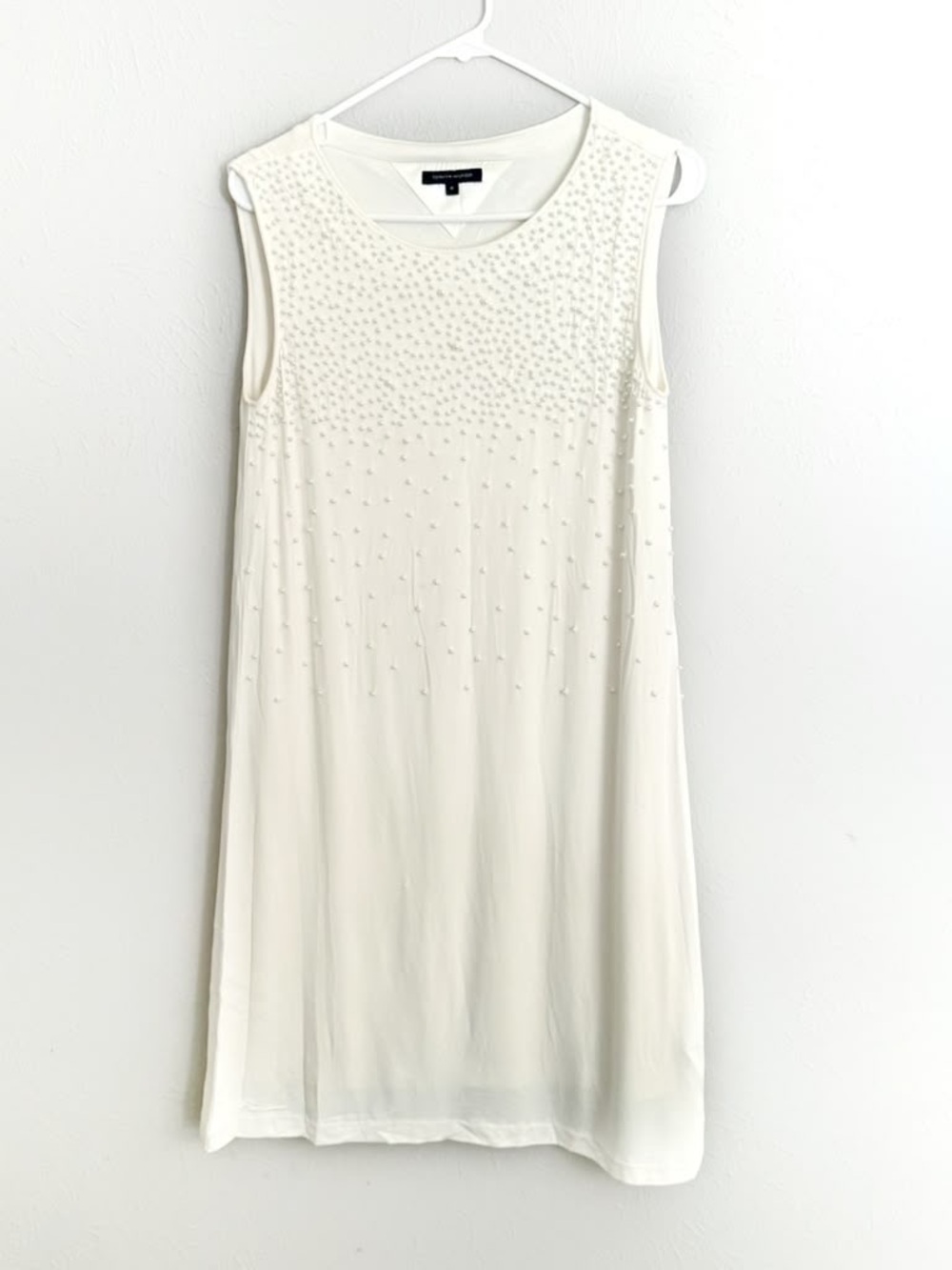 Tommy Hilfiger Sleeveless Short Pearl Front White Party Dress Double Layered